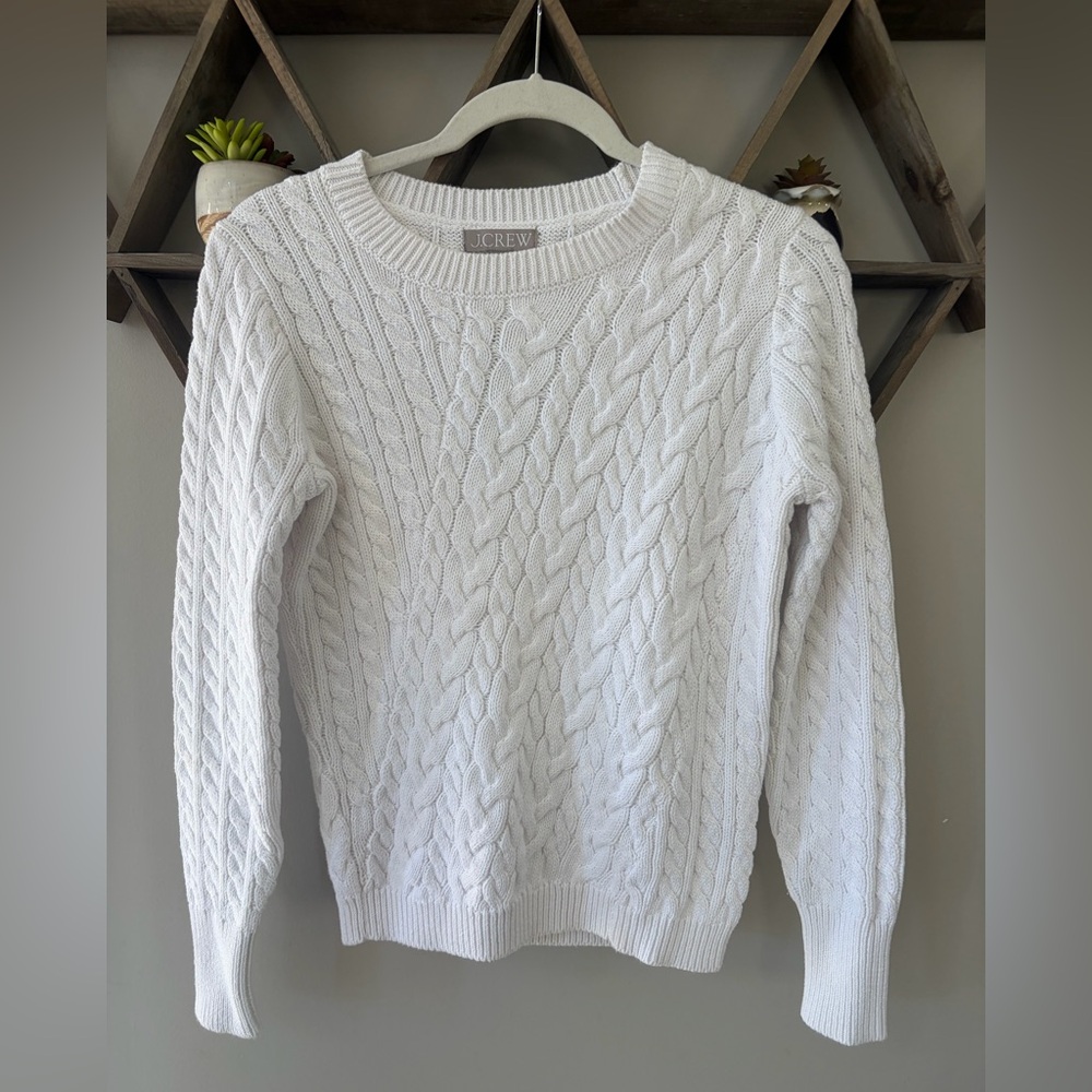 J.Crew White diagonal cable-knit crewneck sweater 100% cotton. NWT. Size XS